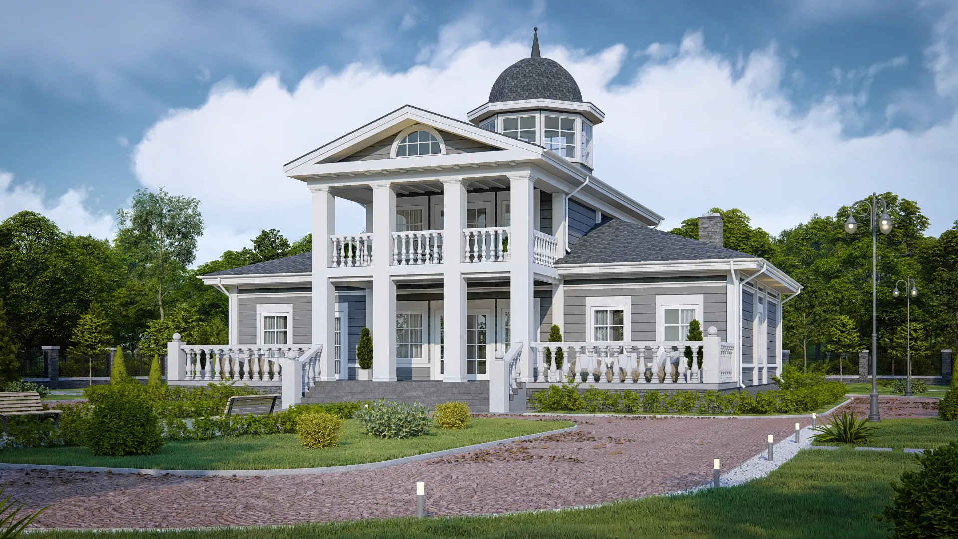 Дом в стиле русской усадьбы из клееного бруса