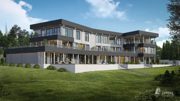 Проект 00002 «Хельсинки» - гостиница клееный брус . Вид сбоку слева