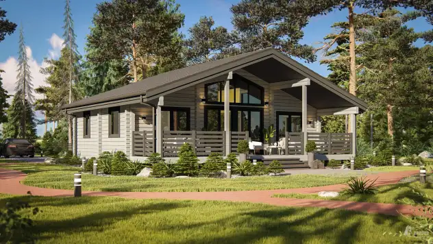 Проект дома из клееного бруса 00014 «Майнц». Вид слева сбоку