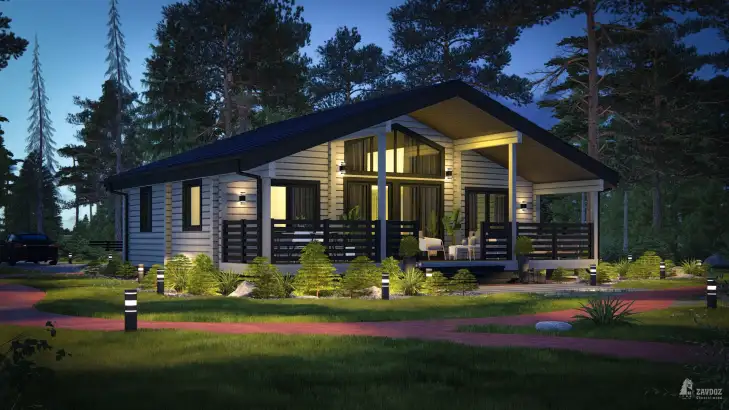 Проект дома из клееного бруса 00014 «Майнц». Вид ночной слева