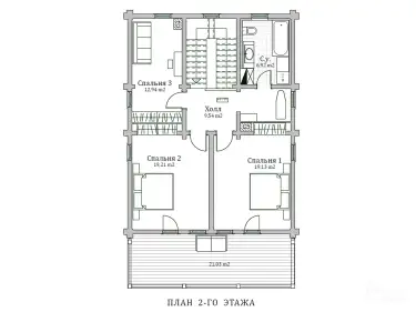 Планировка 2 этажа дома из клееного бруса по проекту 00016 «Аурум»