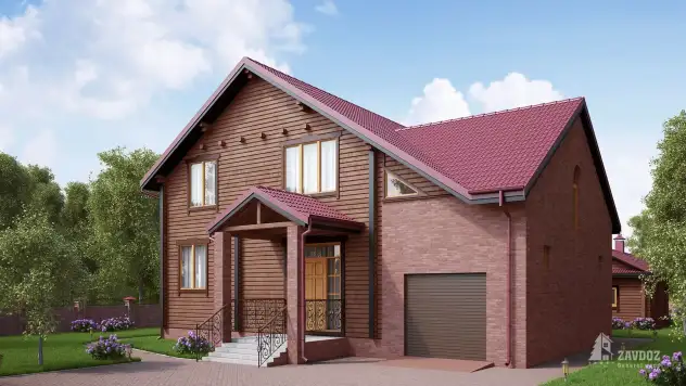 Проект дома из клееного бруса «Ройс». Вид справа сбоку