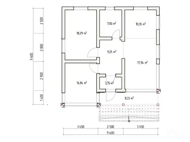 Планировка 1 этаж. Одноэтажный дом из клееного бруса «Рейне»
