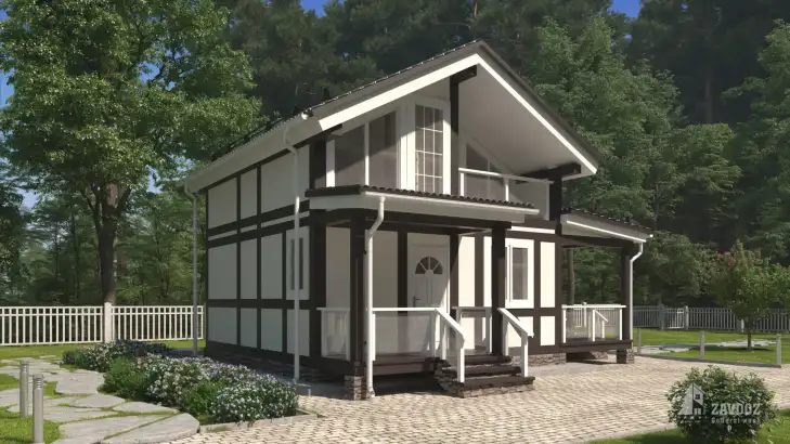 Проект фахверка из клееного бруса 14017-FK «Юбриг-1». Вид слева сбоку