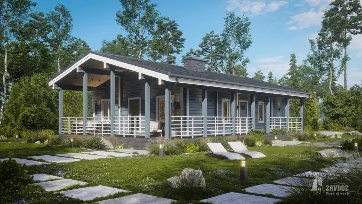 Проект дома из клееного бруса 14834 «Альбе». Вид справа  сбоку