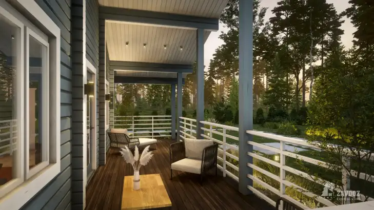 Проект дома из клееного бруса 14834 «Альбе». Вид вблизи