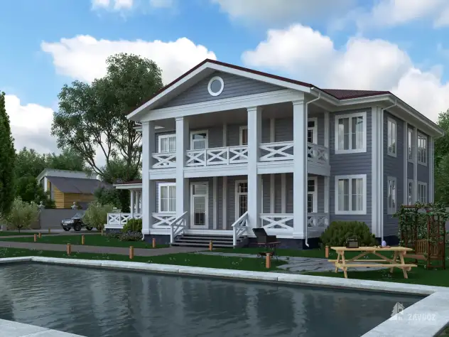 Проект 16142 «Гран-Комбен» - дом клееный брус . Вид справа сбоку