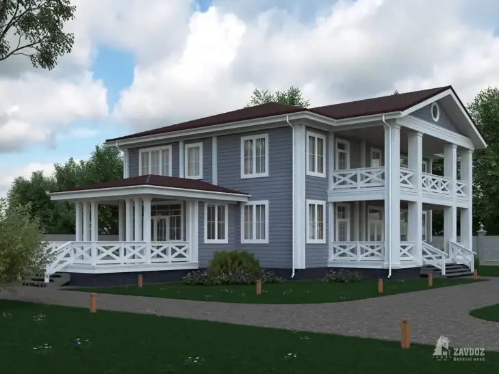 Проект 16142 «Гран-Комбен» - дом клееный брус . Вид сбоку