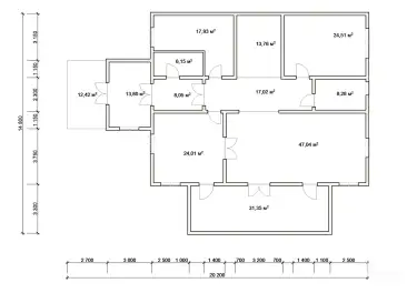 Планировка 1 этаж. Дом из клееного бруса «Гран-Комбен»