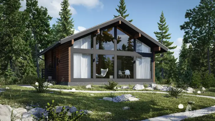 Проект дома из клееного бруса 2749 «Нойберг». Вид слева сбоку