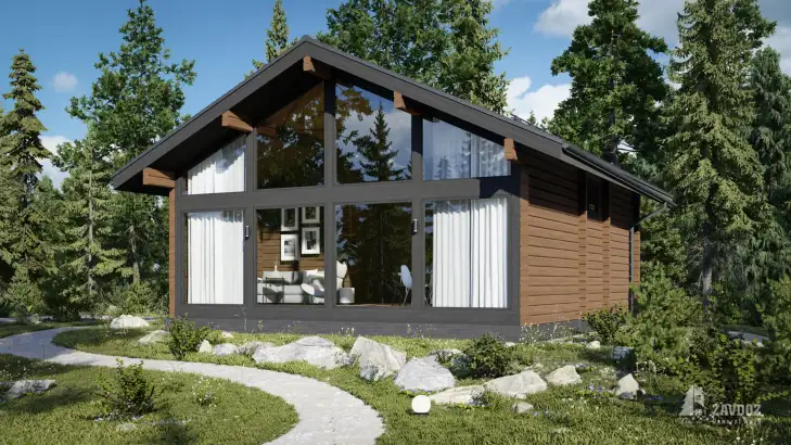 Проект дома из клееного бруса 2749 «Нойберг». Вид справа сбоку