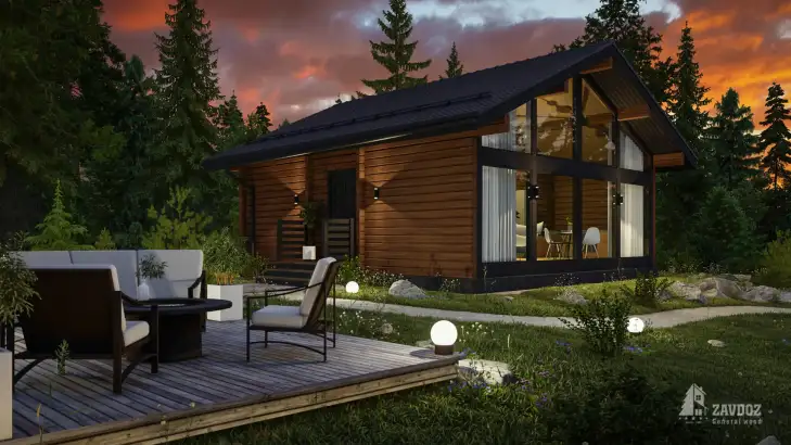 Проект дома из клееного бруса 2749 «Нойберг». Общий план ночной