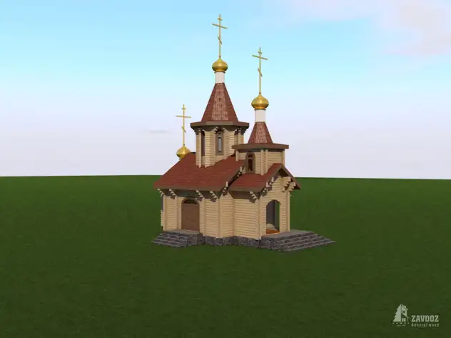 Проект деревянной церкви - 28959. Вид слева сбоку