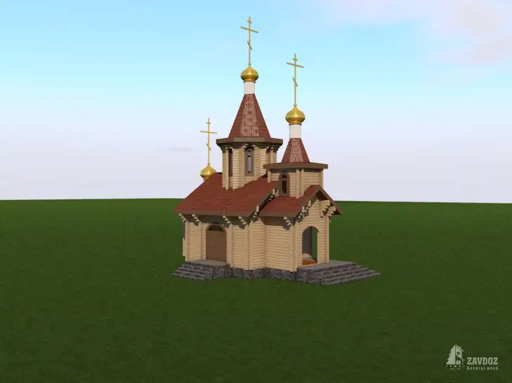 Проект деревянной церкви - 28959. Вид слева сбоку