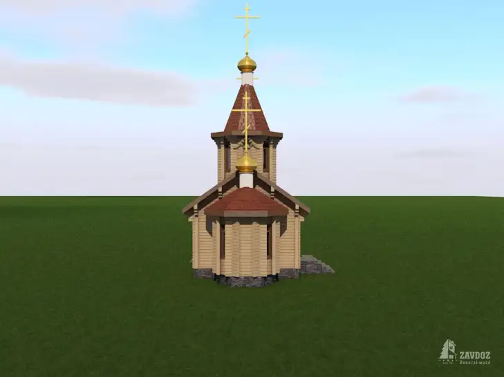 Проект деревянной церкви - 28959. Вид со стороны апсиды