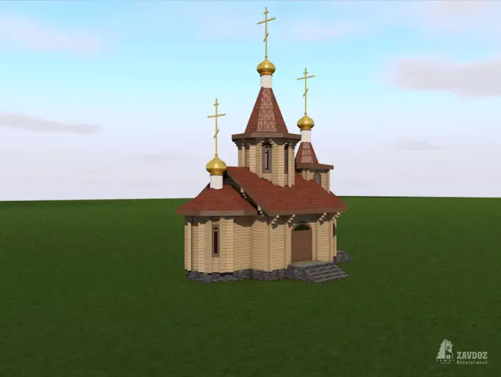 Проект деревянной церкви - 28959. Вид справа от апсиды