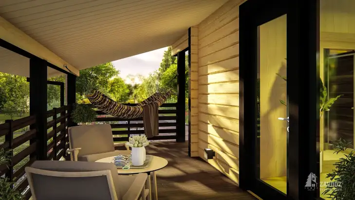 Проект одноэтажного дома из клееного бруса «Шилторн». Вид вблизи