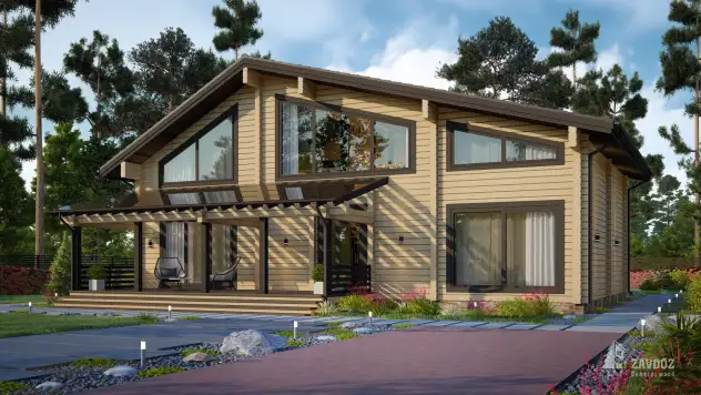 Проект дома из клееного бруса «Бенц». Вид справа сбоку