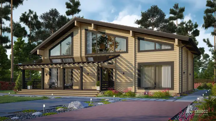 Проект дома из клееного бруса «Бенц». Вид справа сбоку