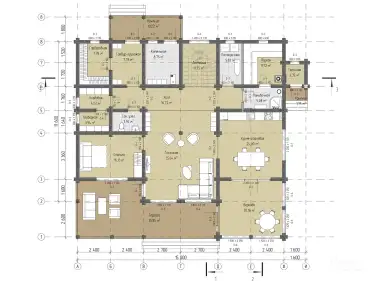 Планировка 1 этаж. Дом из клееного бруса «Кассель»