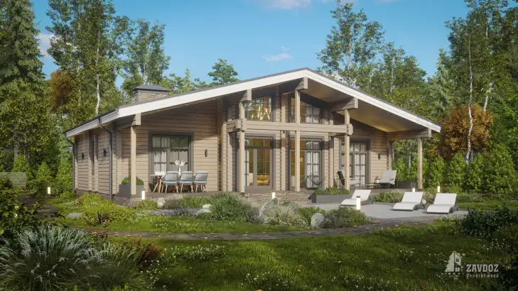 Проект дома из клееного бруса 33439 «Минден». Вид слева сбоку