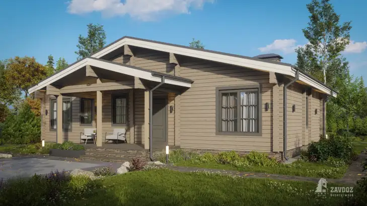 Проект дома из клееного бруса 33439 «Минден». Вид со стороны террасы