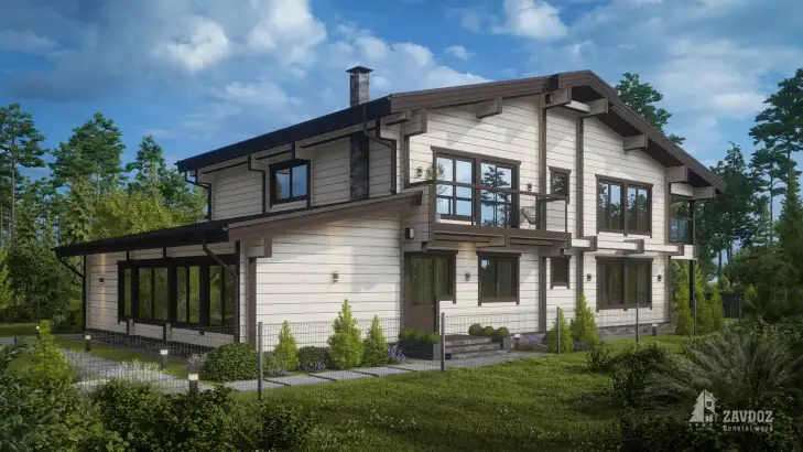 Проект 33557 «Дортмунд» - дом клееный брус. Вид сбоку слева