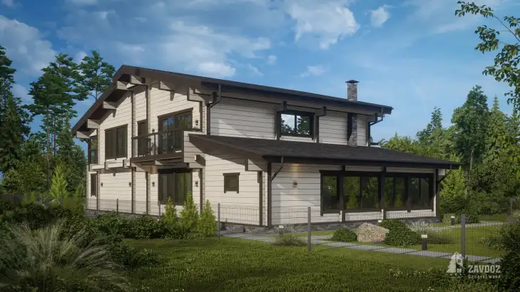 Проект 33557 «Дортмунд» - дом клееный брус. Вид со стороны бассейна