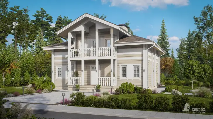 Проект дома из клееного бруса 33576 «Вельс». Вид справа сбоку