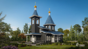 Проект церкви из клееного бруса по проекту 33615. Вид сбоку слева