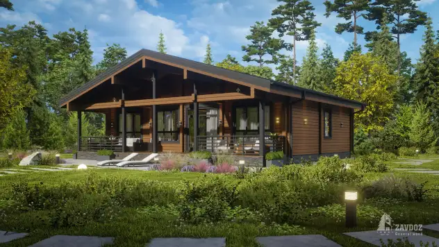 Проект дома из клееного бруса 33645 «Виттен». Вид справа сбоку