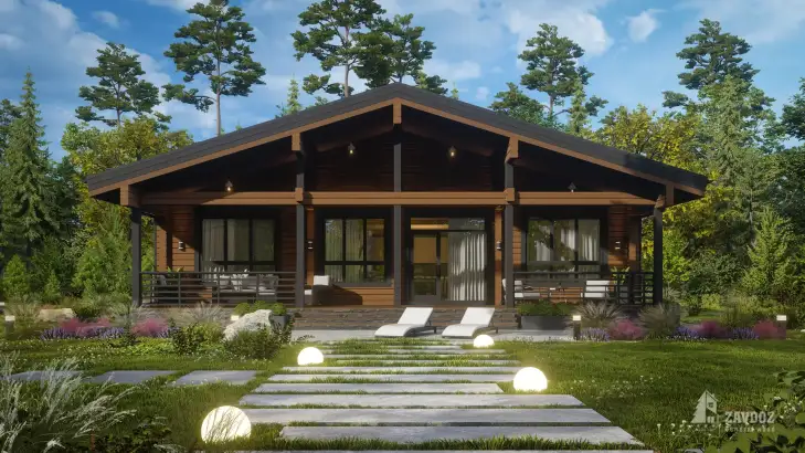Проект дома из клееного бруса 33645 «Виттен». Вид прямо