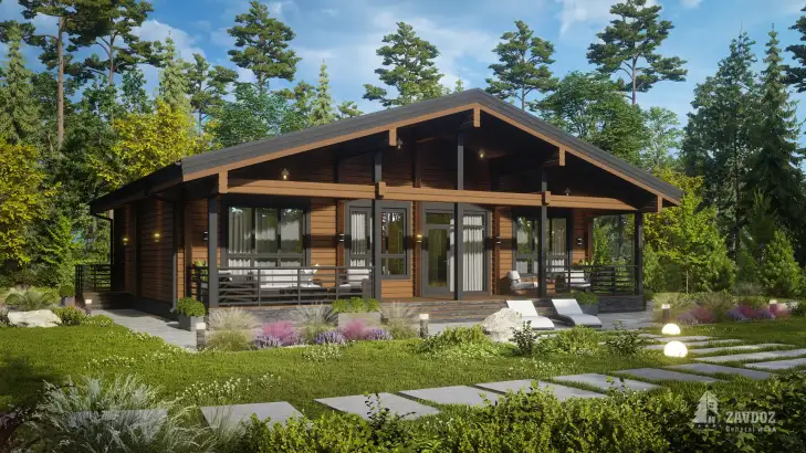 Проект дома из клееного бруса 33645 «Виттен». Вид слева сбоку