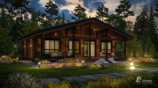 Проект дома из клееного бруса 33645 «Виттен». Вид ночной сбоку