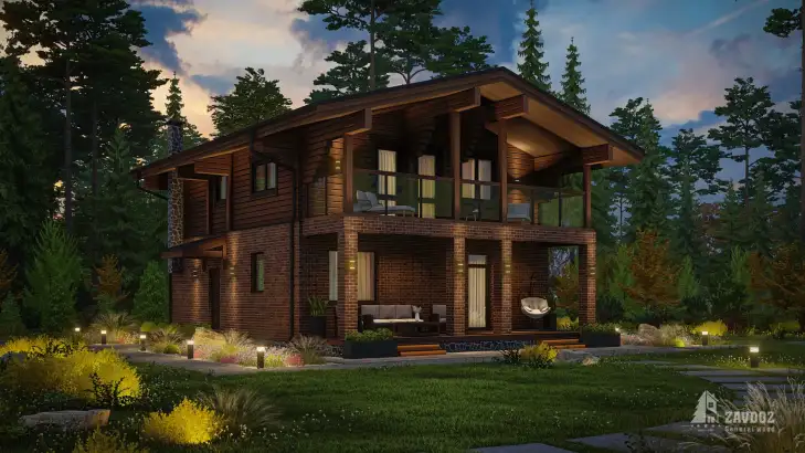 Проект дома-шале «Лаутер». Вид ночной сбоку