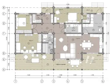 Планировка 1 этажа дома из клееного бруса 33689 «Вилле»
