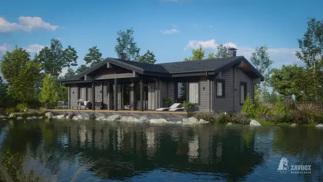 Проект дома из клееного бруса 33689 «Вилле». Вид справа сбоку