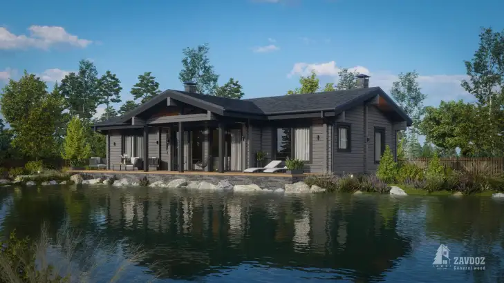 Проект дома из клееного бруса 33689 «Вилле». Вид справа сбоку