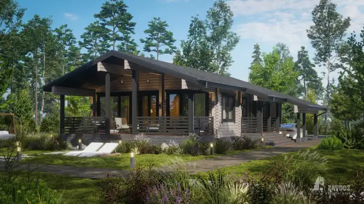 Проект 5617 «Эссен» - дом из клееного бруса . Вид сбоку справа