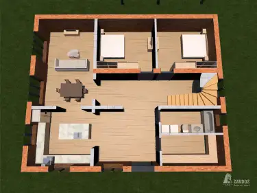 План 1 этажа дома-шале из бруса «Руланд»