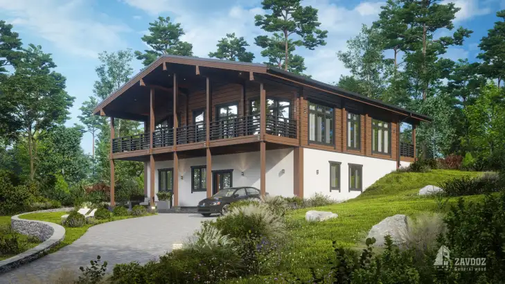 Проект дома-шале «Руланд» 5843. Вид справа сбоку