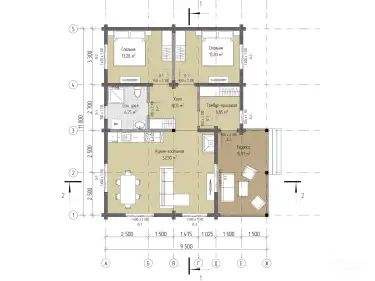 Планировка дома из клееного бруса 6134 «Лойн» 1 этаж