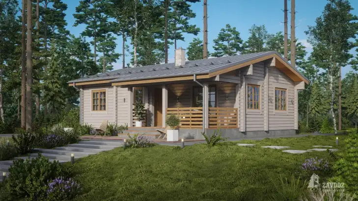 Проект дома из клееного бруса 6134 «Лойн». Вид справа сбоку