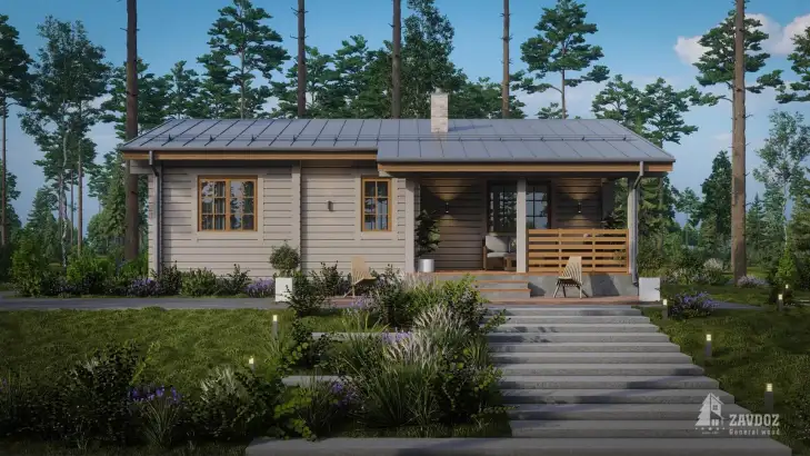 Проект дома из клееного бруса 6134 «Лойн». Вид прямо