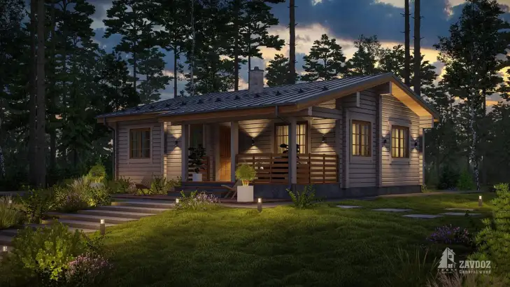 Проект дома из клееного бруса 6134 «Лойн». Вид ночной