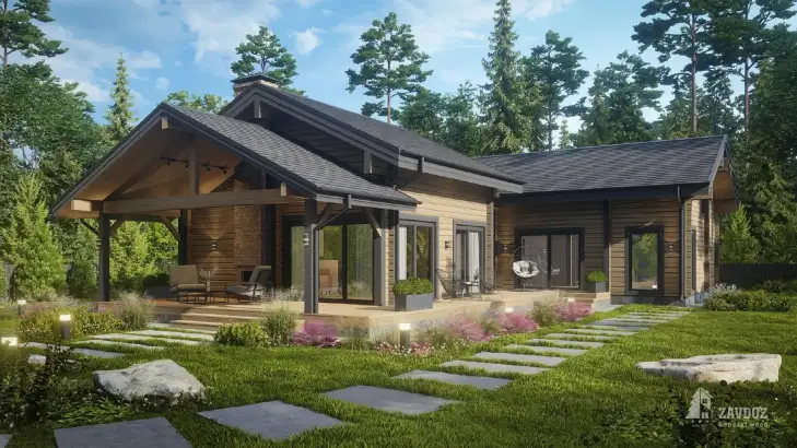 Проект 6581 «Хазель» - дом клееный брус . Вид сбоку справа