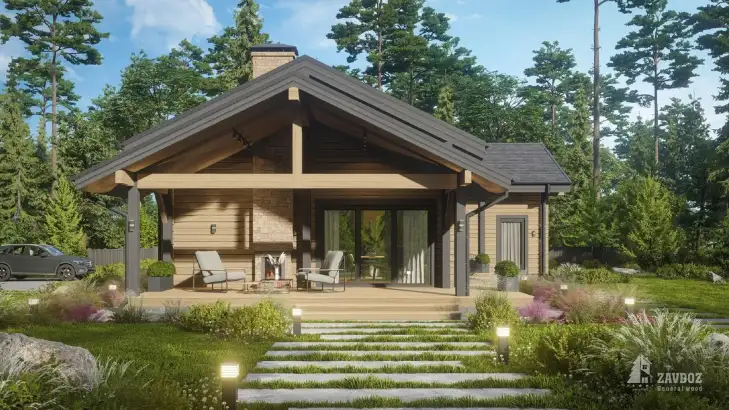 Проект 6581 «Хазель» - дом клееный брус . Вид прямо