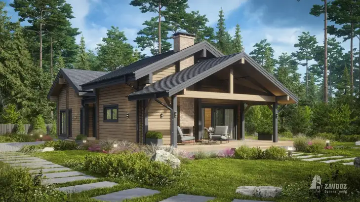 Проект 6581 «Хазель» - дом клееный брус . Вид сбоку слева