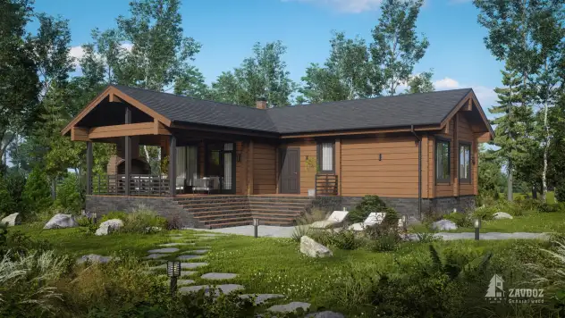 Проект бани из клееного бруса 6665 «Байкал». Вид справа сбоку