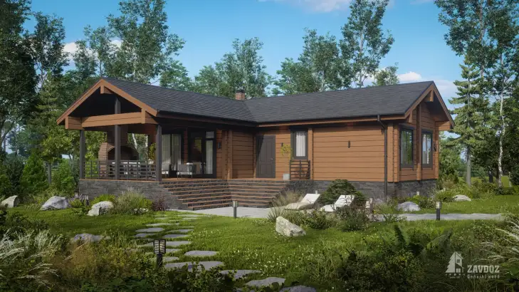 Проект бани из клееного бруса 6665 «Байкал». Вид справа сбоку